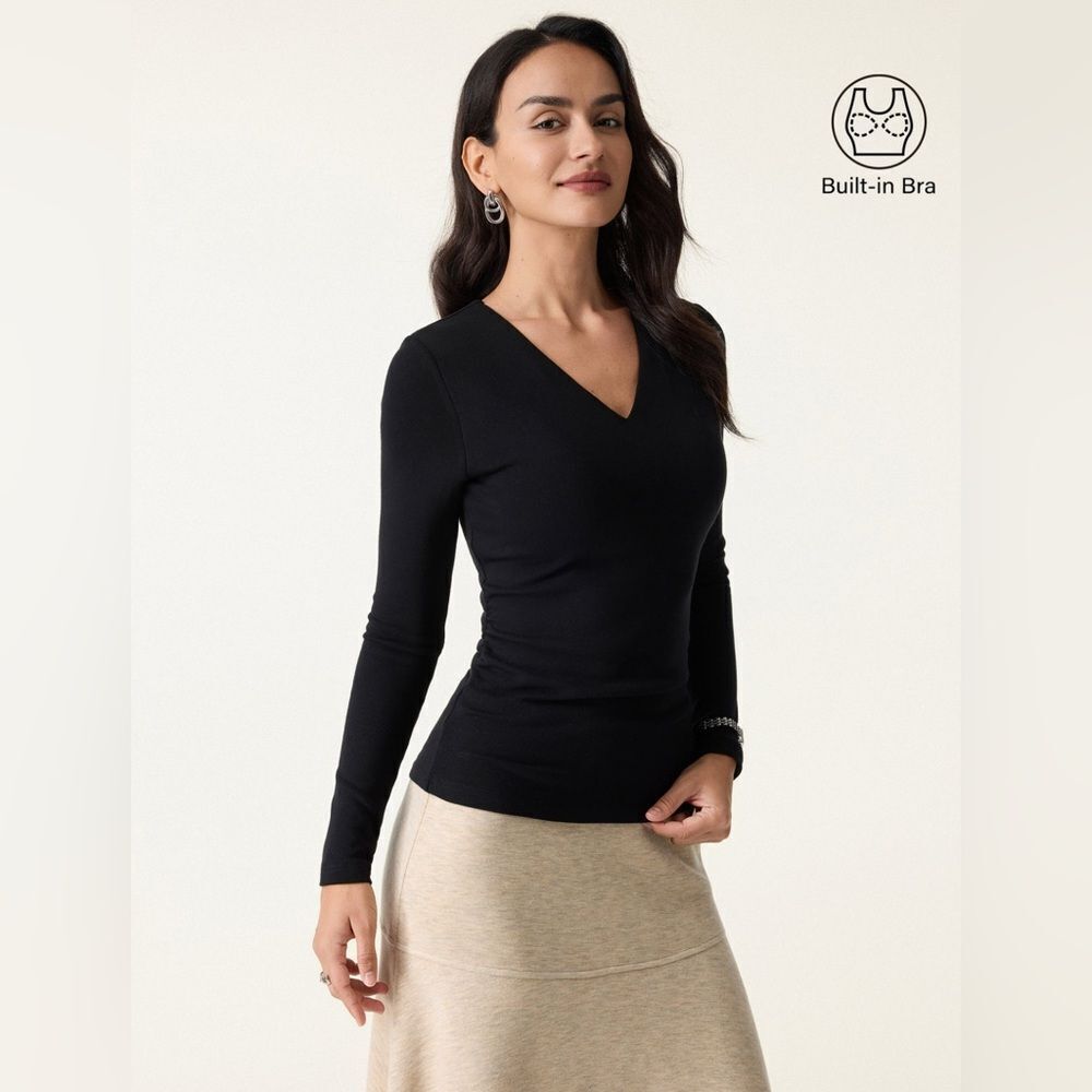 NWT OGL ProWarm V-Neck Ruched Sides Brami Top Black Size XS